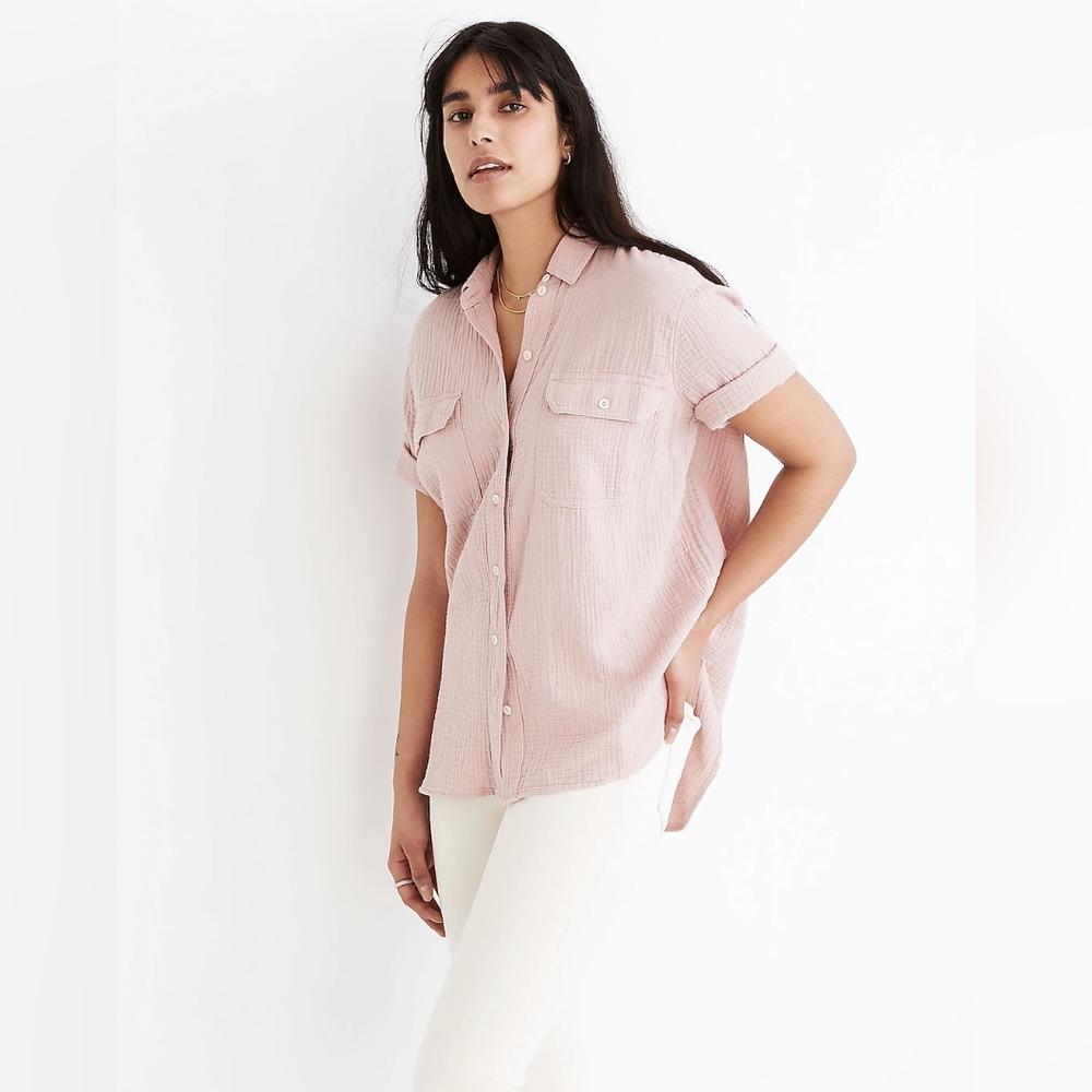 Madewell Lightspun Short-Sleeve Flap-Pocket Button Up Shirt